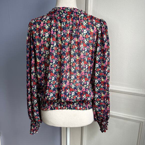 Rachel Zoe Flowy Peasant Top Puffy Sleeves Floral Print Blue Pink Size Small - Picture 2 of 12